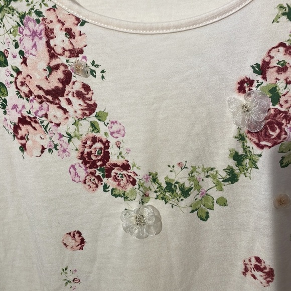 Short sleeve A-line tank with printed floral design and rosette embellishment - Picture 4 of 9